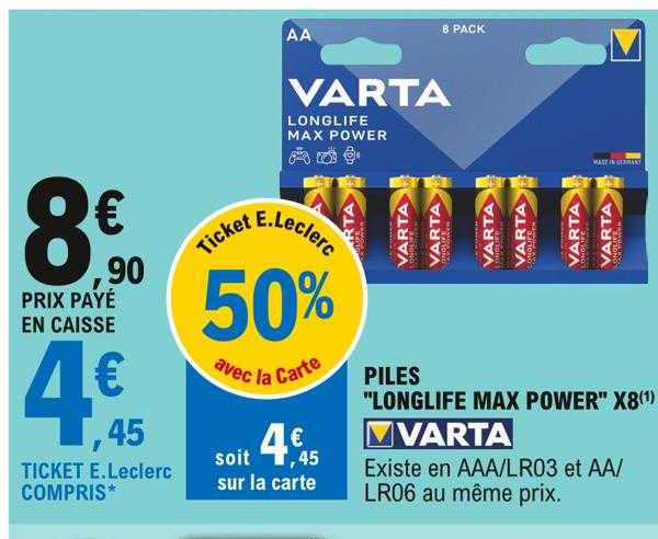 piles "longlife max power" x8 varta