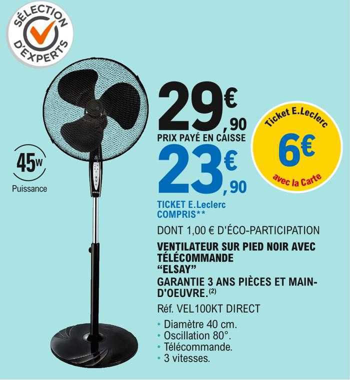 Ventilateur Sur Pied Noir Avec Télécommande "elsay"