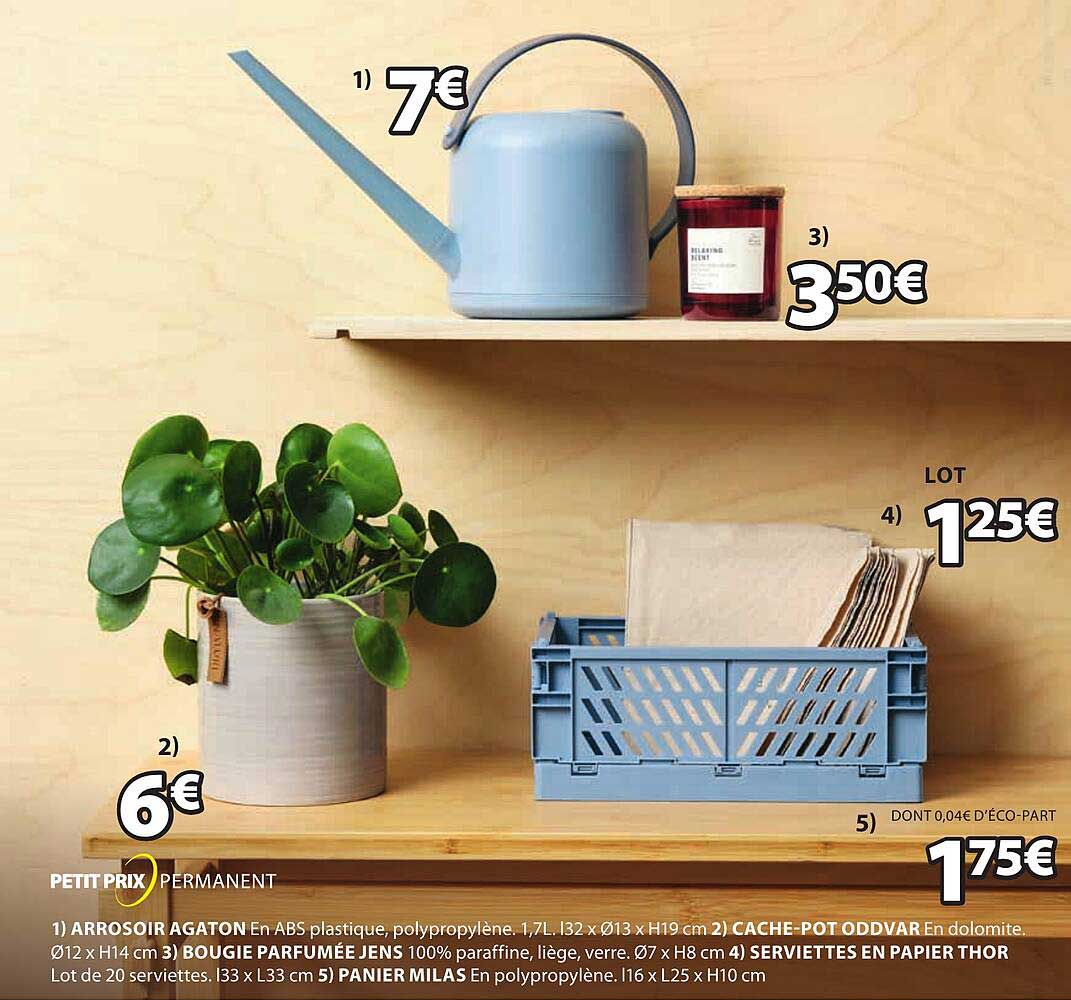 arrosoir agaton, cache-pot oddvar, bougie parfumée jens, serviettes en papier thor, panier milas