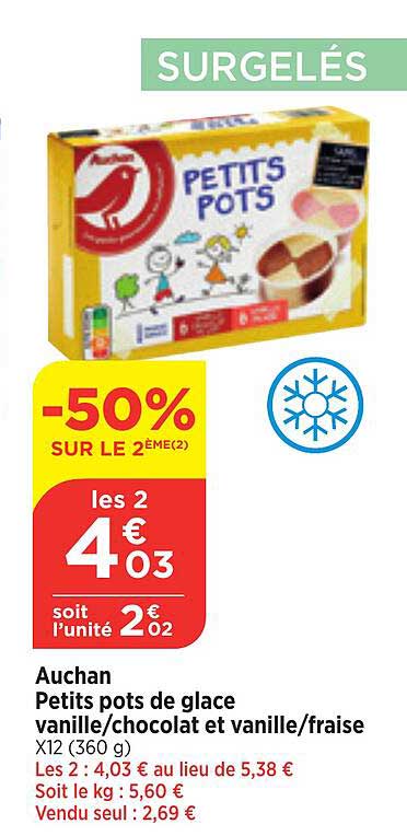 auchan petits pots de glace vanille-chocolat et vanille-fraise
