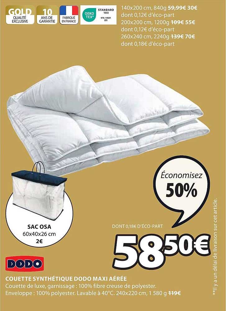 couette synthétique dodo maxi aérée