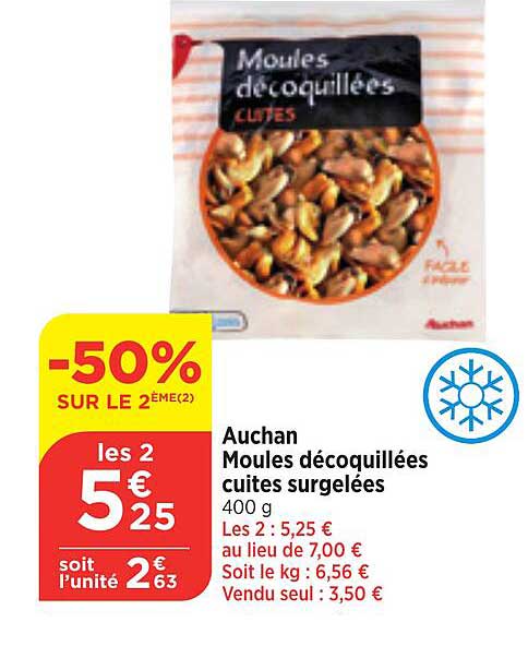 aucha moules décoquillées cuites surgelées