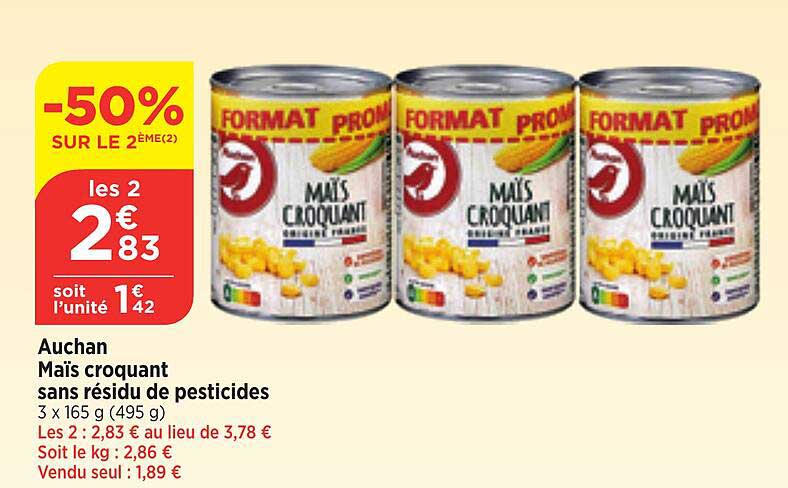 auchan maïs croquant sans résidu de pesticides