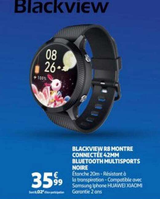 blackview r8 montre connectée 42mm bluetooth multisports noire