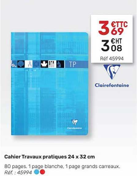 cahier travaux pratiques de 24x32 cm clairefontaine