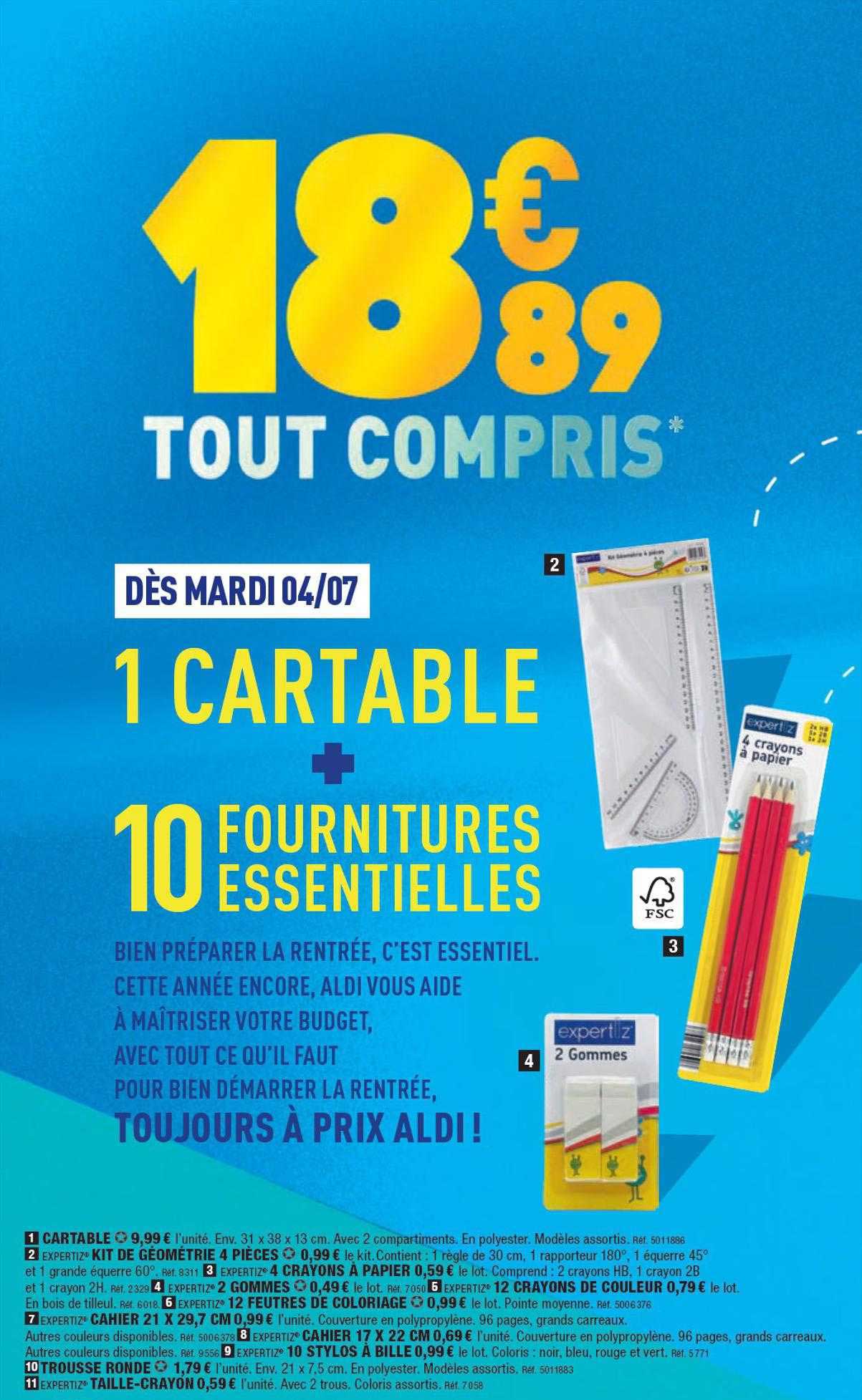 cartable + fournitures essentielles