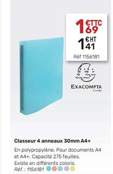 classeur 4 anneaux 30mm a4+