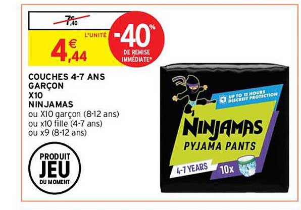 couches 4-7 ans garçon x10 ninjamas