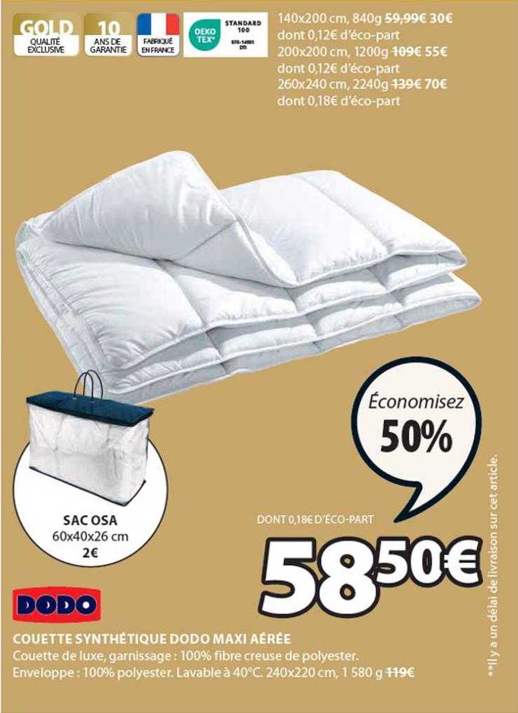 couette synthétique dodo maxi aérée