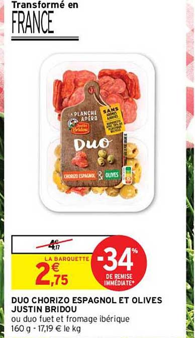 duo chorizo espagnol et olives justin bridou