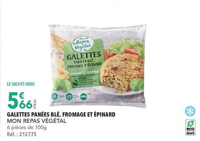 galettes panées blé, fromage et épinard mon repas végétal