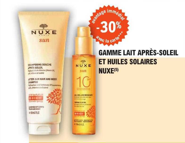 gamme lait après-soleil et huiles solaires nuxe
