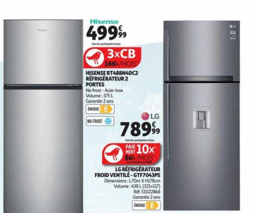 hisense rt488n4dc2 réfrigérateur 2 portes lg réfrigérateur froid ventilé gtf7043ps