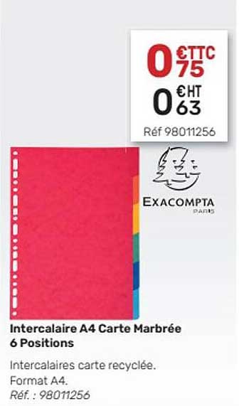 Intercalaire A4 Carte Marbrée 6 Positions