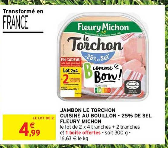 jambon le torchon cuisiné au bouillon -25% de sel fleury michon