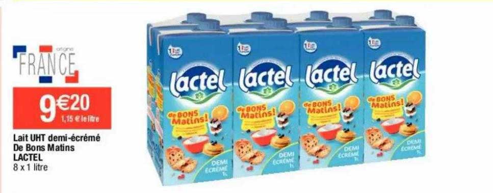 lait uht demi-écrémé de bons matins lactel