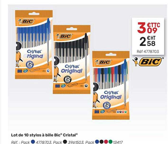 Lot De 10 Stylos à Bille Bic Cristal