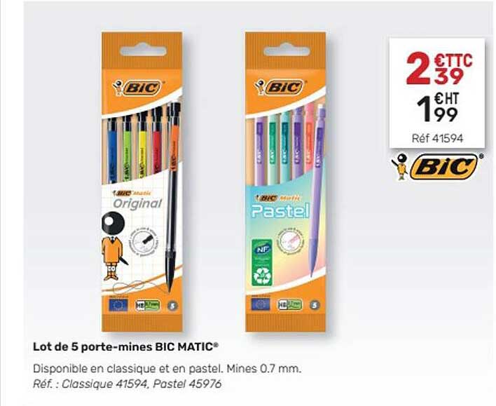lot de 5 porte-mines bic matic