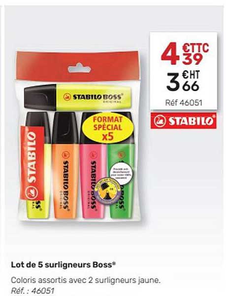Lot De 5 Surligneurs Boss