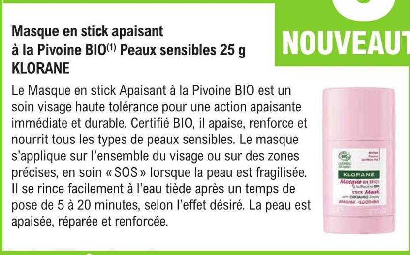masque en stick apaisant à la pivoine bio peaux sensibles 25 g klorane