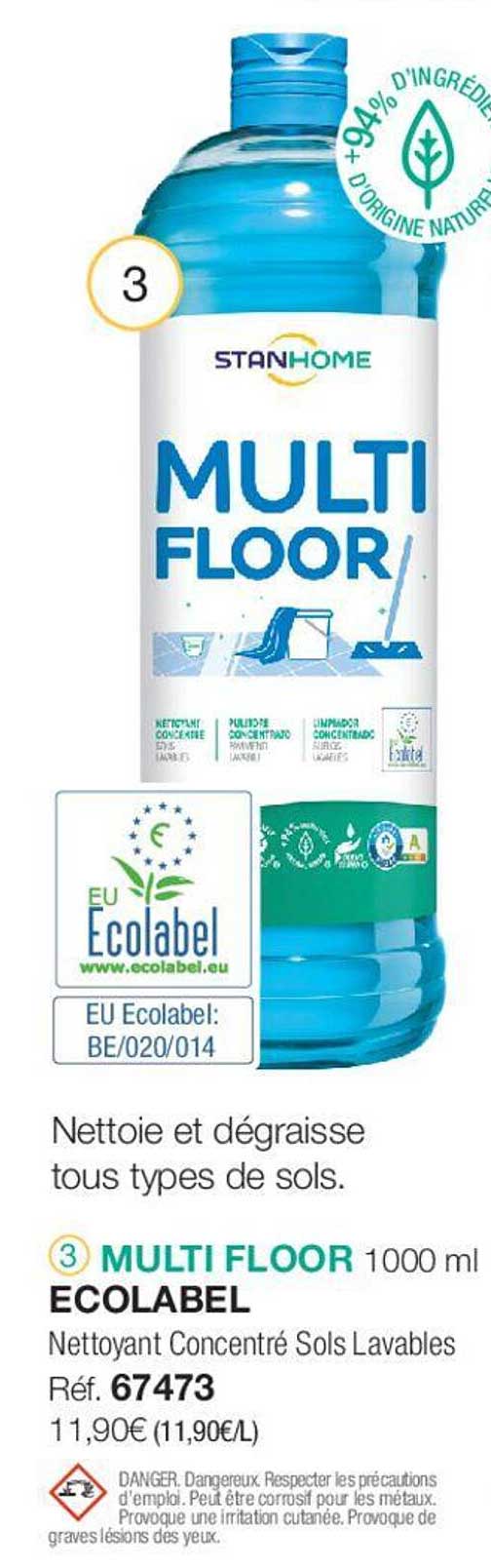 multi floor ecolabel nettoyant concentré sols lavables