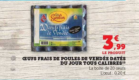 œufs frais de poules de vendée datés du jour tous calibres