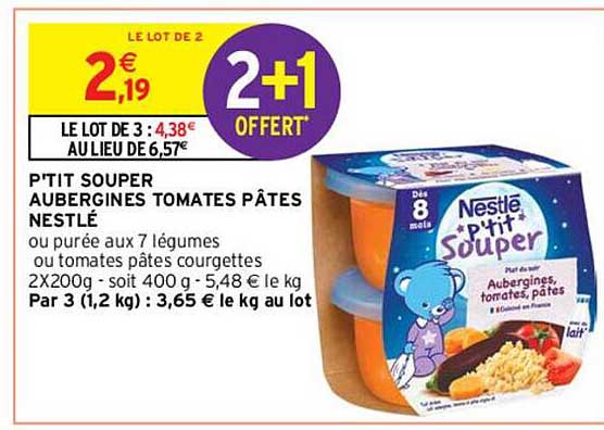 p'tit souper aubergines tomates pâtes nestlé