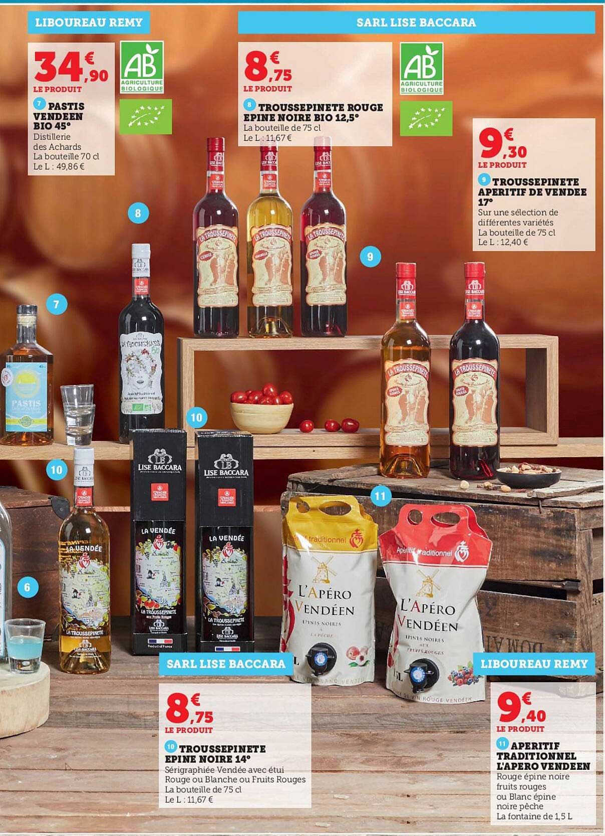 pastis vendéen bio 45°, troussepinette rouge épine noire bio 12,5°, troussepinette apéritif de vendée 17°, troussepinette épine noire 14°, apéritif traditionnel l'apéro vendéen