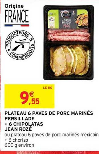 plateau 6 pavés de porc marinés persillade + chipolatas jean rozé