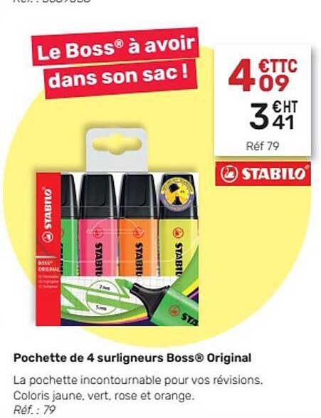 Pochette De 4 Surligneurs Boss Original