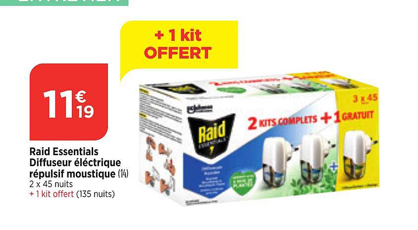 Raid Essentials Diffuseur électrique Répulsif Moustique