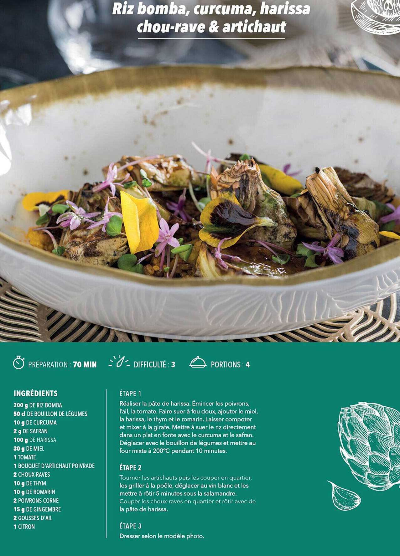 riz bomba, curcuma, harissa chou-race & artichaut