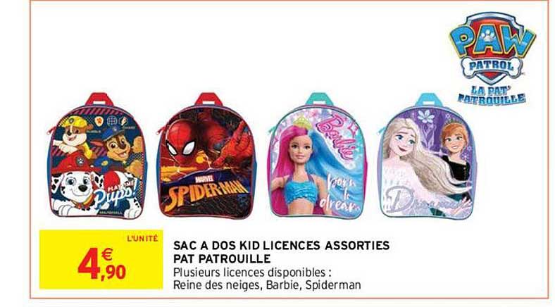 sac à dos kid licences assorties pat patrouille