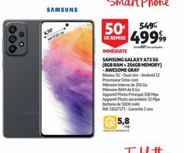 samsung galaxy a73 5g 8gb ram + 256gb memory awesome gray