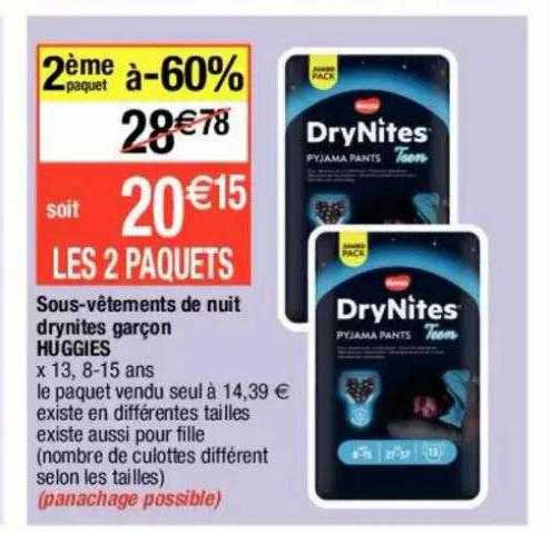 sous-vêtements de nuit drynites garçon huggies