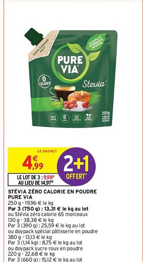 stévia zéro calorie en poudre pure via