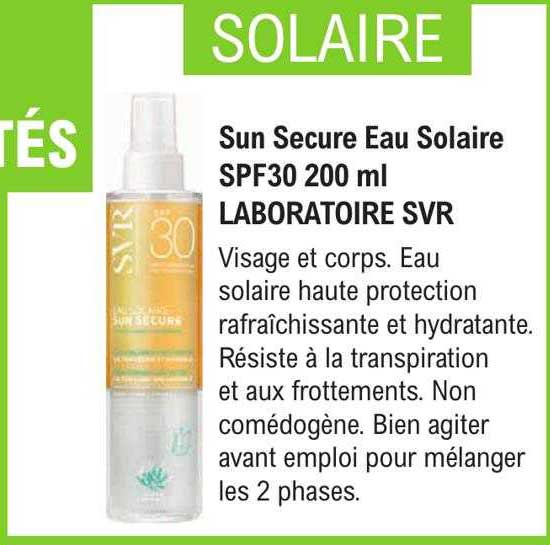 sun secure eau solaire spf30 200ml laboratoire svr