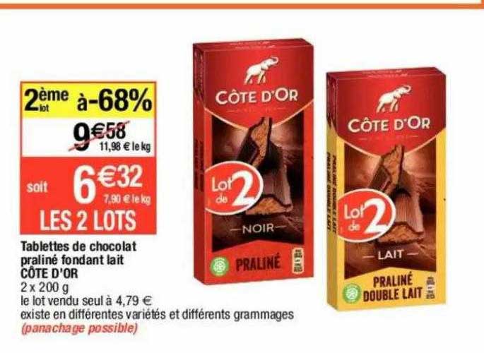 Tablettes De Chocolat Praliné Fondant Lait Côte D'or
