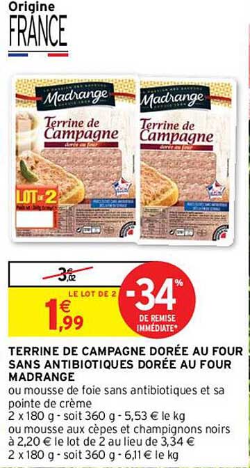 terrine de campagne dorée au four sans antibiotiques dorée au four madrange