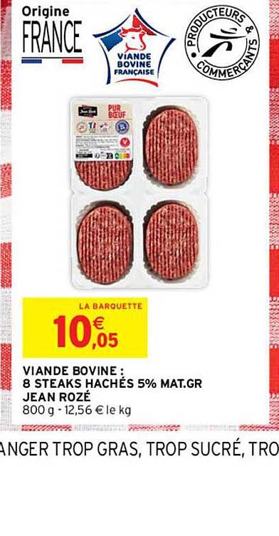 viande bovine : 8 steaks hachés 5% mat. gr. jean rozé