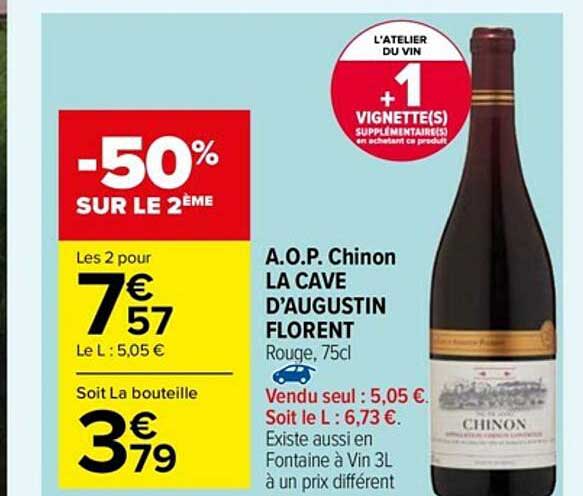 a.o.p chinon la cave d'augustin florent -50% sur le 2ème
