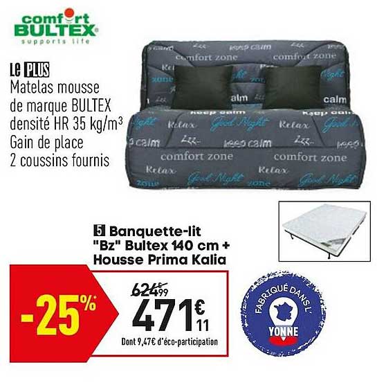 banquette-lit "bz" bultex 140 cm + housse prima kalia
