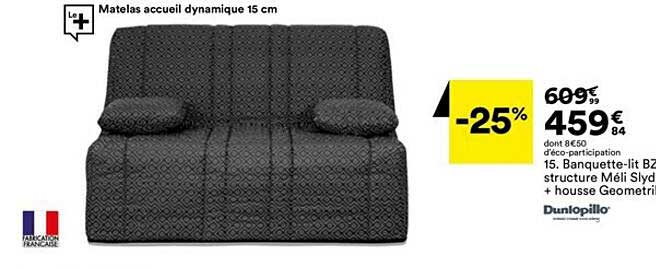 banquette-lit bz structure méli slyd + housse geometrie dunlopillo