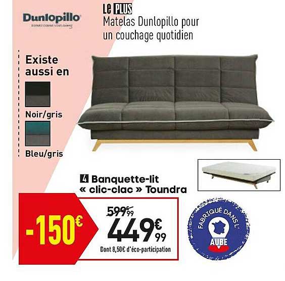 banquette-lit «clic-clac» toundra dunlopillo