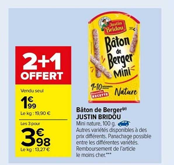 bâton de berger justin bridou 2+1 offert
