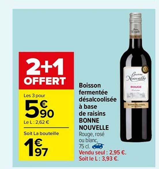 boisson fermentée désalcoolisée à base de raisins bonne maman 2+1 offert