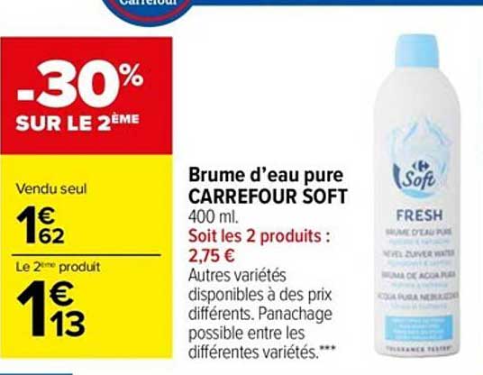 brume d'eau pure carrefour soft -30% sur le 2ème