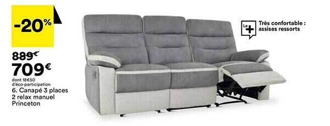 canapé 3 places 2 relax manuel princeton