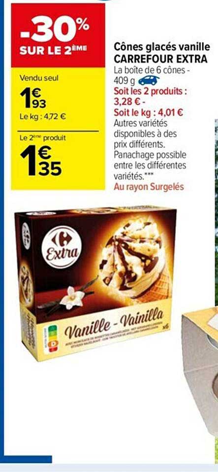 Cônes Glacés Vanille Carrefour Extra -30% Sur Le 2ème