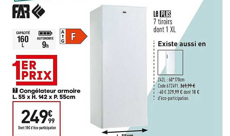 congélateur armoire l. 55 x h. 142 x 55cm far